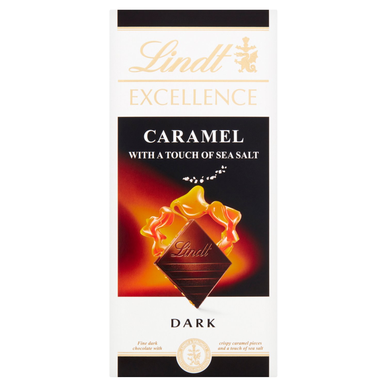 Enliven your senses with the ultimate chocolate luxury, Lindt Excellence. With this range, you will discover the expertise and craftsmanship of our Lindt Master Chocolatiers in blending the most aromatic cocoa beans with the finest ingredients, to create a rich and refined chocolate of intense flavour and elegant texture.

Lindt Excellence Caramel Sea Salt is a delicate blend of luxurious and rich dark chocolate with crispy caramel pieces combined with delicate, hand harvested sea salt crystals for an experience to treat all the senses.