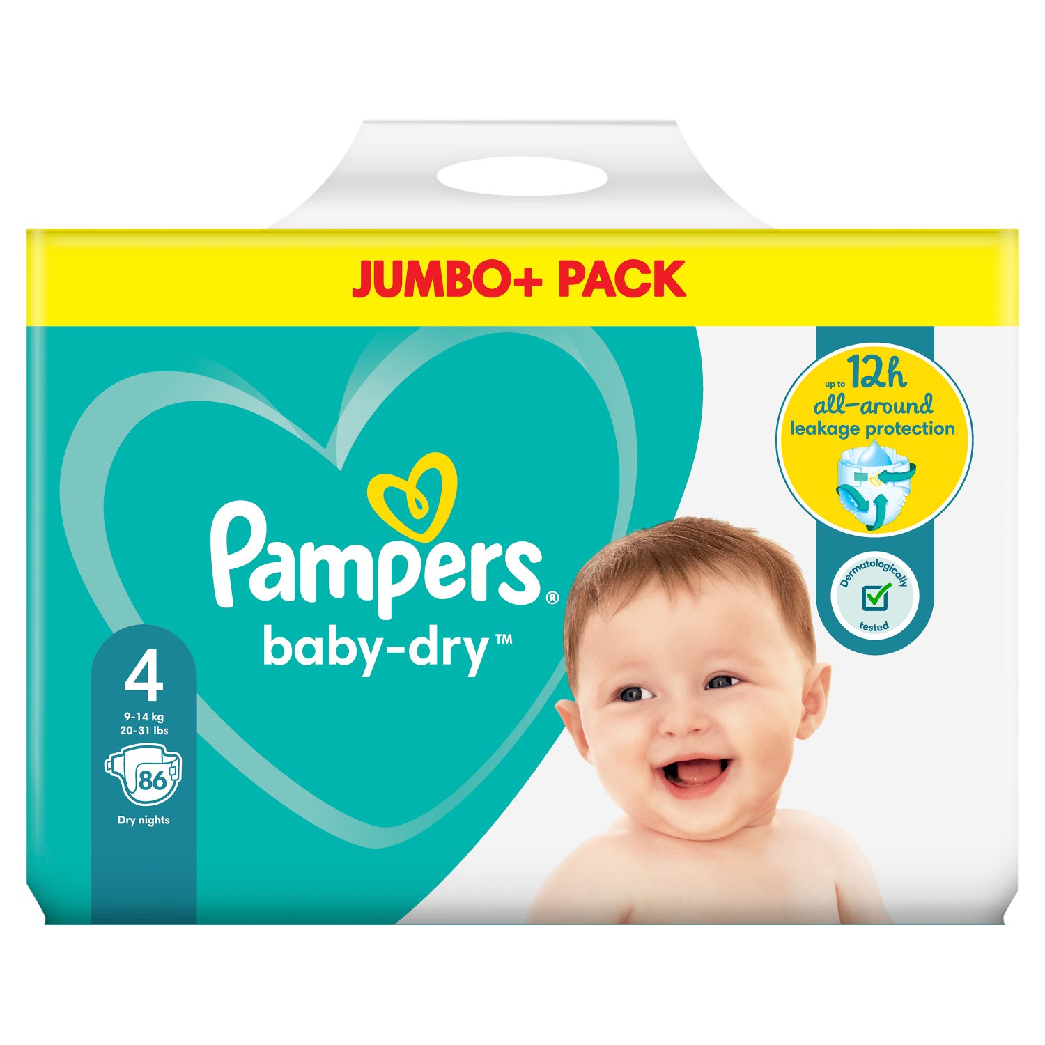 Imagine how intensely babies feel everything in their world. So imagine how uncomfortable a wet nappy must feel on their skin. That's why only Pampers Baby-Dry nappies have an extra absorbing layer to absorb wetness quickly for up to 12 hours of dry and protected skin. To help keep your baby dry and comfortable all night and all day. Just like you, we put your baby’s safety first: Pampers Baby-Dry nappies are dermatologically tested and approved by the dermatologists of the British Skin Foundation. They are tested and certified according to Standard 100 by Oekotex. Want to know more about the components we use? Visit pampers.co.uk. Use with Pampers baby wipes.
