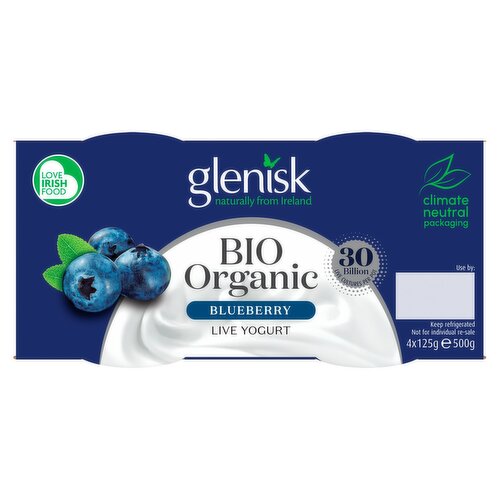 Glenisk Organic Bio Blueberry Yogurt 4 Pack (125 g)