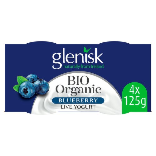 Glenisk Organic Bio Blueberry Yogurt 4 Pack (125 g)