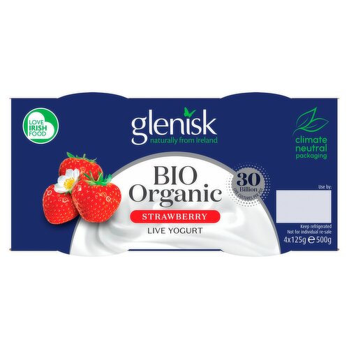 Glenisk Organic Bio Strawberry Yogurt 4 Pack (125 g)