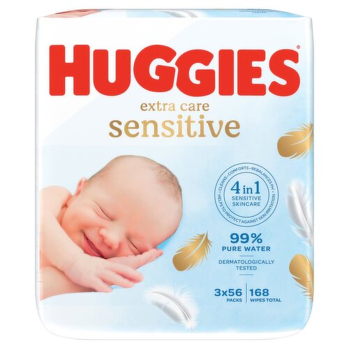 Huggies Pure Extra Care Baby Wipes 3 Pack (168 Piece)