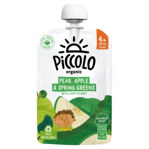 Piccolo Organic Pear, Apple & Spring Greens 4+ Months (100 g)