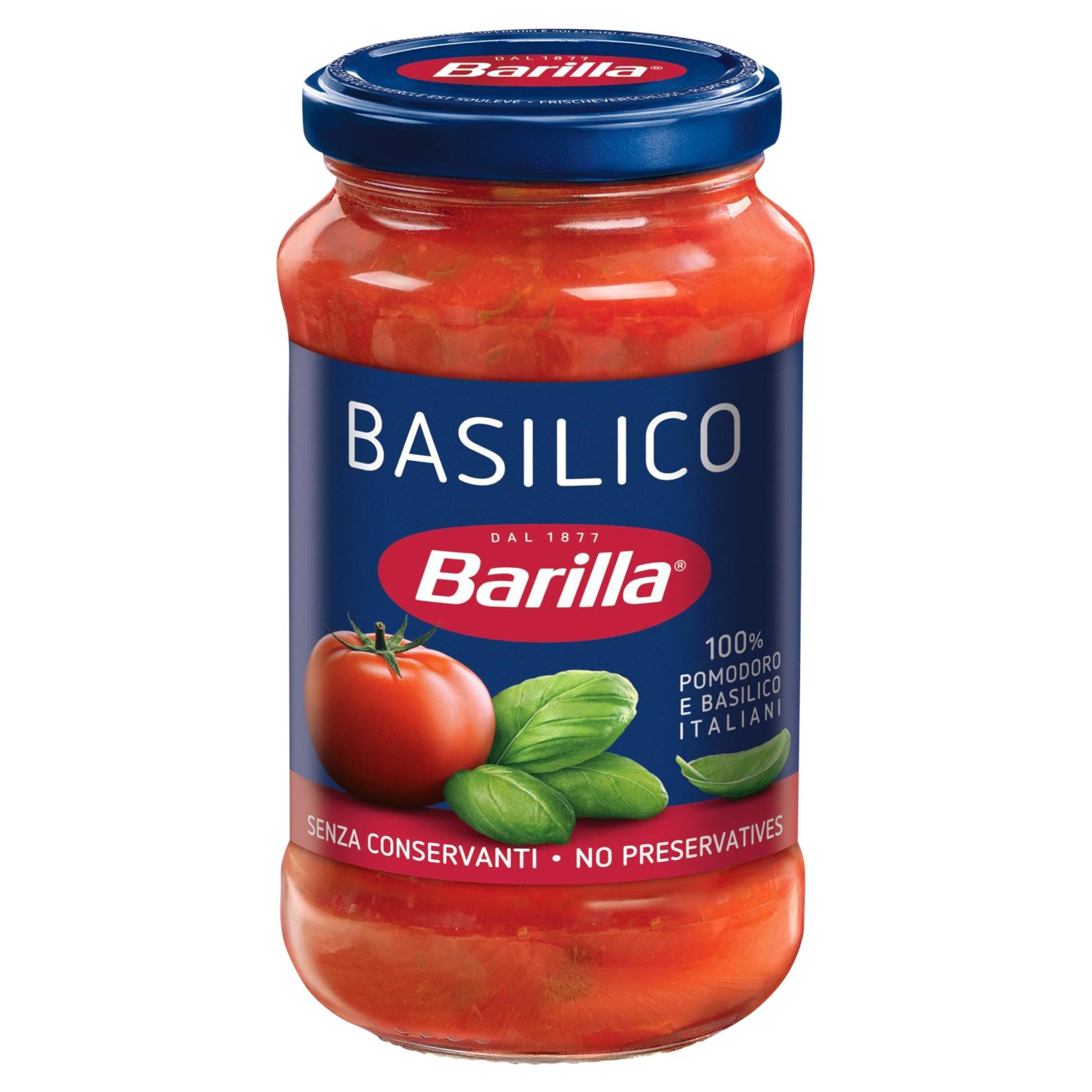 Barilla Basilico is a rich and tasty Tomato and Basil Pasta sauce, made with care, using selected quality ingredients. 100% sunripened Italian tomatoes meet aromatic Italian basil to bring you a delicious pasta sauce. Perfect with pasta, bring to your table the pleasure of classic Italian cuisine. Pairing well with both sophisticated and simple pasta cuts, try this fragrant, everyday pasta sauce with any pasta cut of your choice, including Spaghetti, Penne, and Fusilli, for a quick, delicious meal the whole family will love. Crafted using quality ingredients, Barilla Basilico Tomato and Basil is the perfect sauce to bring you and your loved ones together. Suitable for vegetarians and vegans, it has no preservatives and is gluten-free. At Barilla, we are passionate about pasta and have been sharing our passion with the world since 1877. We believe that cooking for someone can be a true sign of love, told in a few minutes by preparing a beautiful dish of pasta for the people you care about most. At Barilla, we strive to make pasta and sauce products that are good for you and good for the planet - 99.6% of our packaging is designed to be recycled. Barilla. A sign of love.