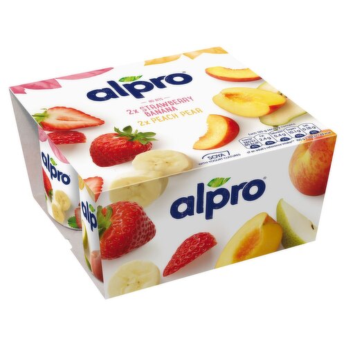 Alpro No Bits Strawberry Banana & Peach Pear Yogurt Alternative 4 Pack (125 g)