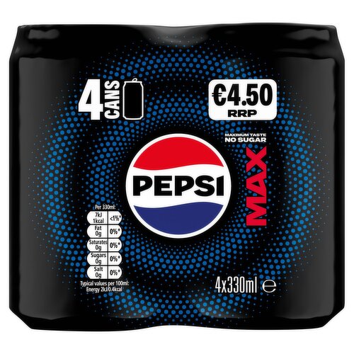 Pepsi Max Cans 4 Pack (330 ml)