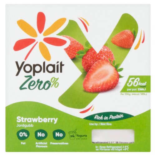 Yoplait Zero Fat Free Strawberry Yogurt 4 Pack (500 g)