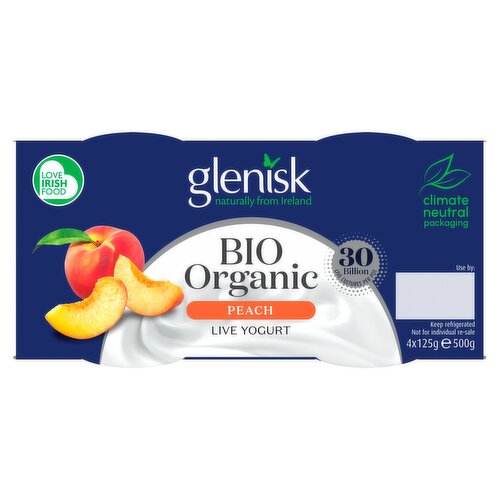 Glenisk Organic Bio Peach Yogurt 4 Pack (125 g)