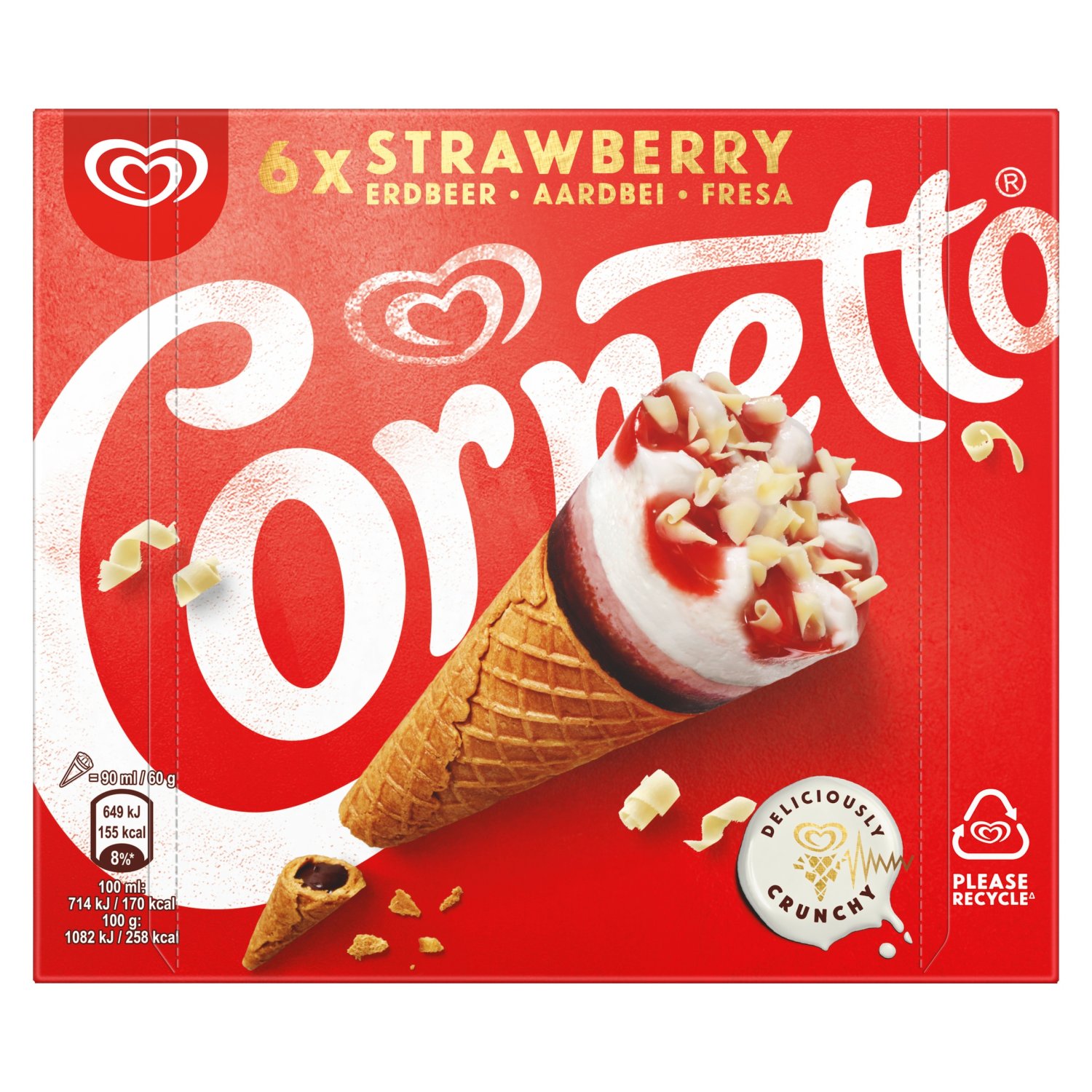Cornetto Strawberry Ice Cream Cones 6 Pack (90 ml)