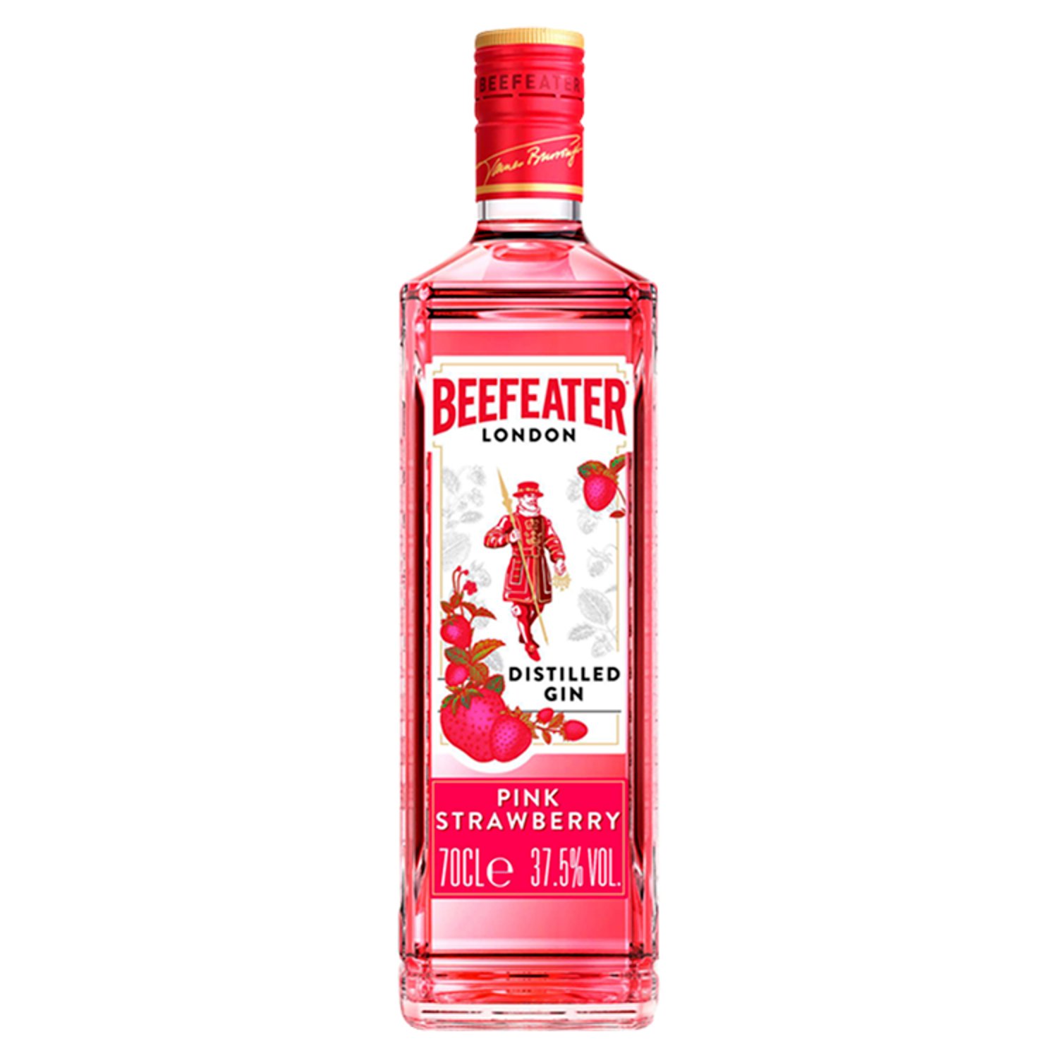 Beefeater Pink is the vibrant strawberry gin from Beefeater London.
The soft fruit flavours of strawberry tune perfectly with classic notes of juniper and citrus to produce a finely balanced contemporary London gin with a hint of sweet Strawberry.
Appearance: Soft Natural Pink
Aroma: Pleasant Strawberry
Try a twist on the classic G & T “The Pink B&T”!
- Ingredients: 50ml Beefeater Pink Strawberry, 150ml Toni or Lemonade, Cubed Ice & Fresh Strawberries.
- Method: Build in an ice filled wine glass, add Beefeater Pink & Tonic water or Lemonade, add strawberry slices& gently stir to combine.