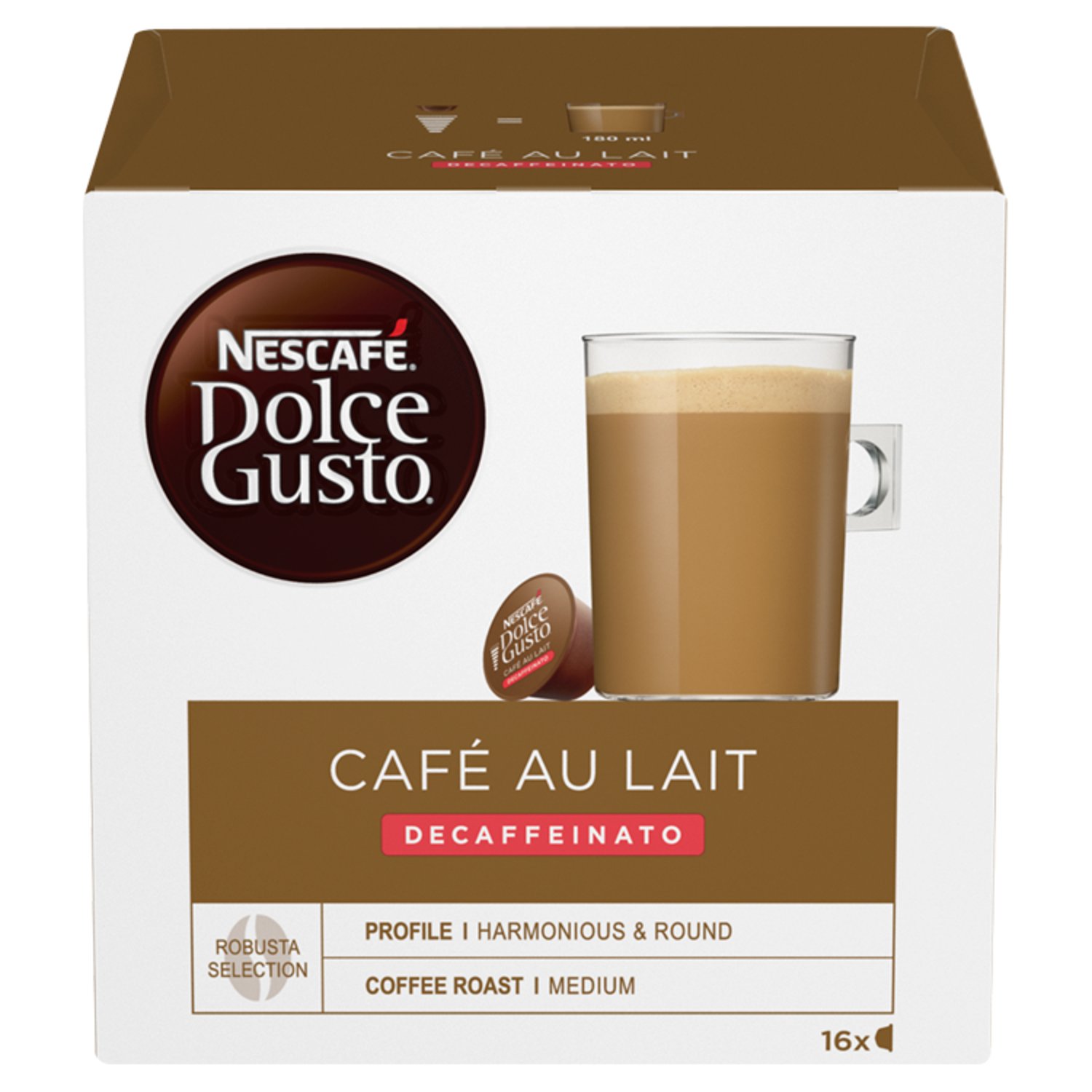 Nescafe Dolce Gusto Cafe Au Lait Decaff Coffee Capsules 16 Pack (160 g)
