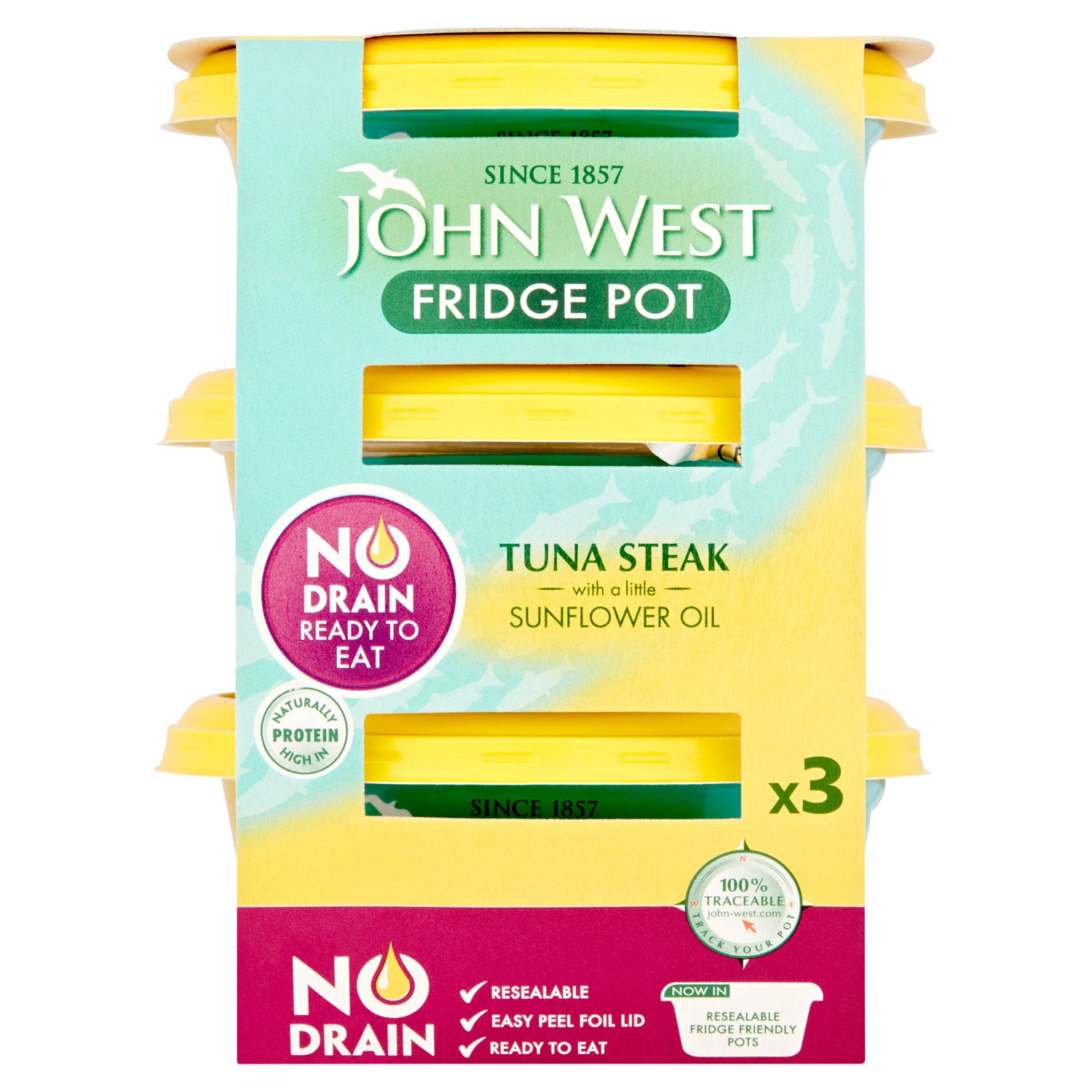 John West No Drain Fridge Pot Tuna Steak In Sunflower Oil 3 Pack (110 g)