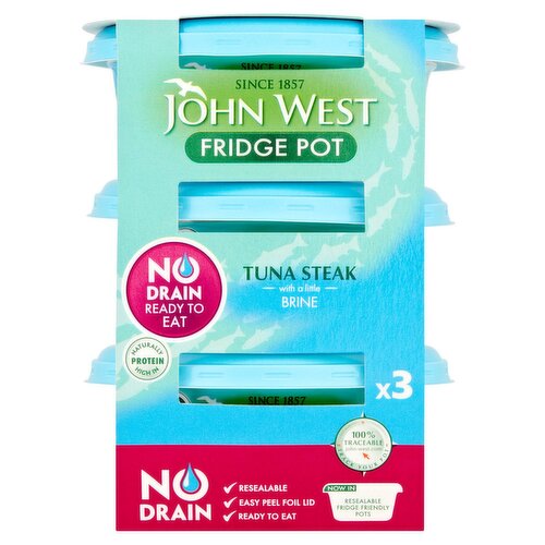 John West No Drain Fridge Pot Tuna Steak in Brine 3 Pack (110 g)