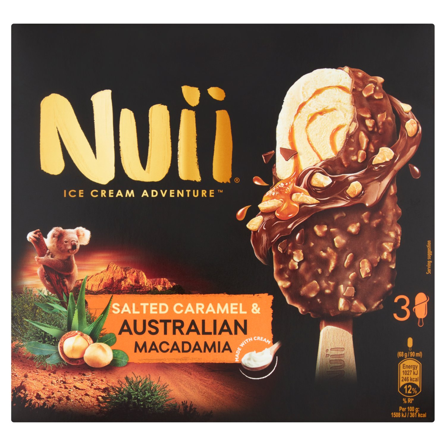 Nuii Salted Caramel and Australian Macadamia Ice Cream 3 Pack (270 ml)