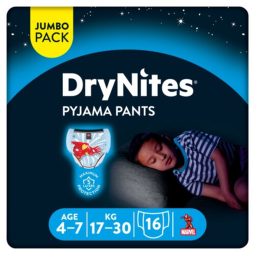 Huggies DryNites Pyjama Pants Boy 4-7 Years Jumbo Pack (16 Piece)