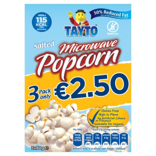 Tayto Low Fat Microwave Popcorn  3 Pack (240 g)