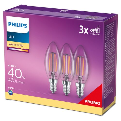 Philips LED 40W E14 Candle Light Bulbs 3 Pack (1 Piece)