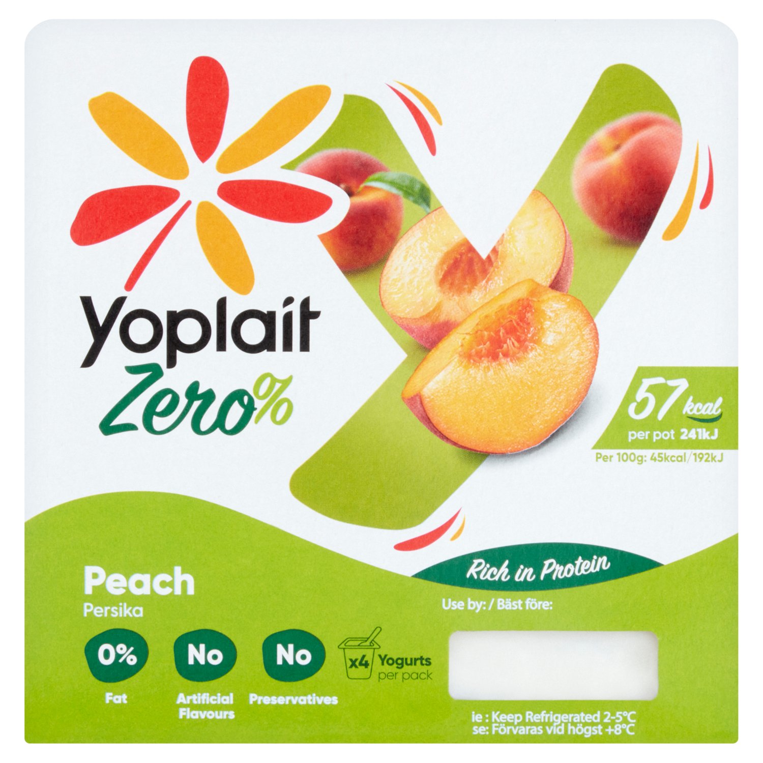 Yoplait 0% Fat Peach Yogurt 4 Pack (500 g)