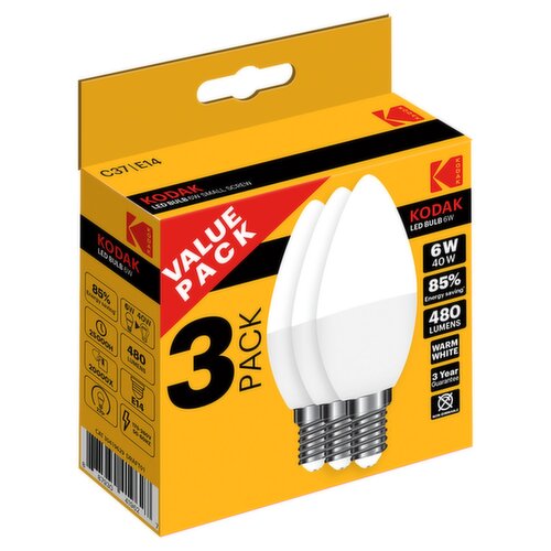 Kodak LED 40W E14 Candle Light Bulbs 3 Pack (3 Piece)