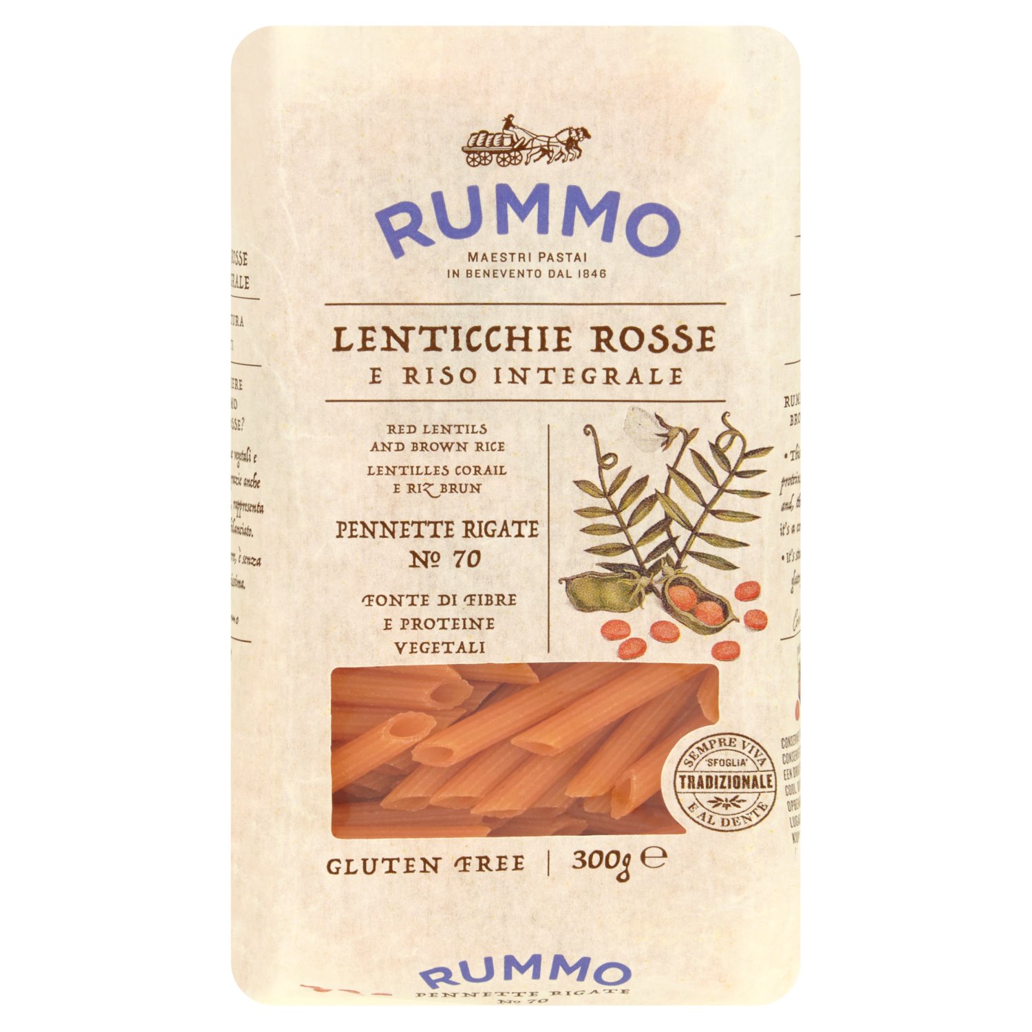 Rummo Gluten Free Lentils And Rice Pennette Rigate Pasta (300 g)