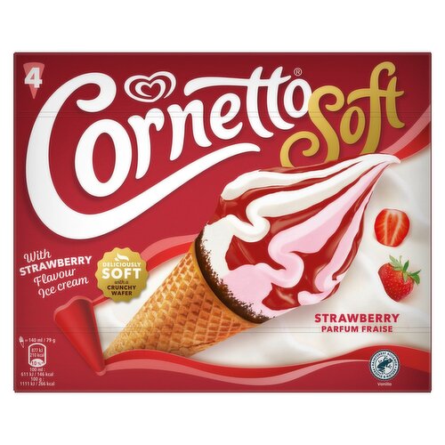 Soft Strawberry Ice Cream Cones 4 Pack (560 ml) Storefront EN