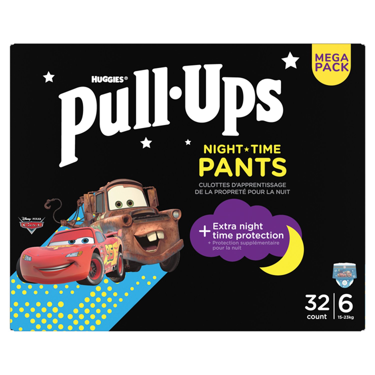 Huggies Pull-Ups Night Time Nappy Pants Boy Size 6 Mega Pack (32 Piece)