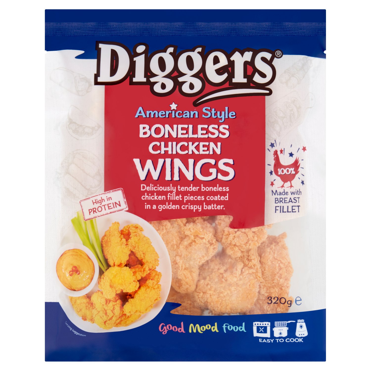 Diggers American Style Boneless Chicken Wings 320g