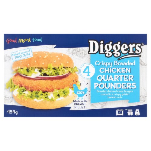 Diggers 4 Breaded Chicken Quarter Pounders (452 g)