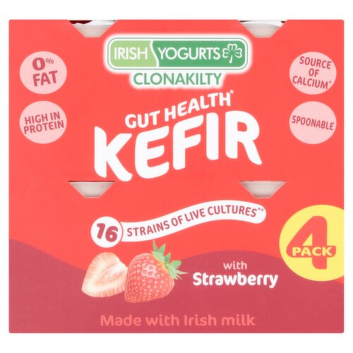 Irish Yogurts 0% Fat Strawberry Kefir 4 Pack (500 g)