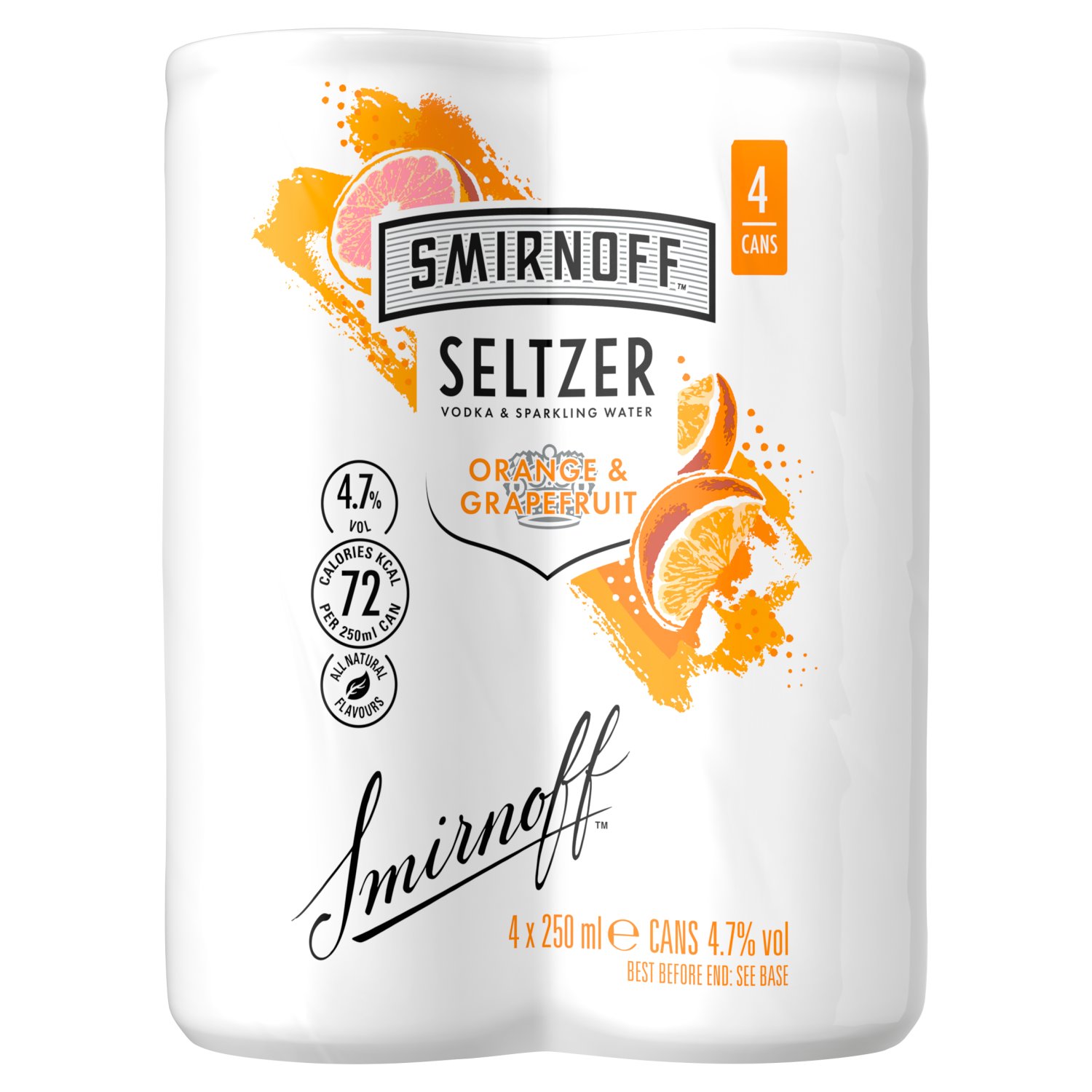 Smirnoff Seltzer Orange & Grapefruit Can 4 Pack (250 ml)