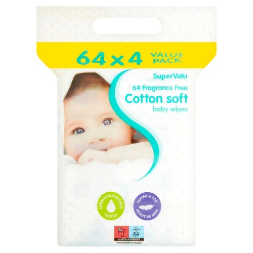 SuperValu Baby Wipes Fragrance Free 4 Pack (64 Piece)