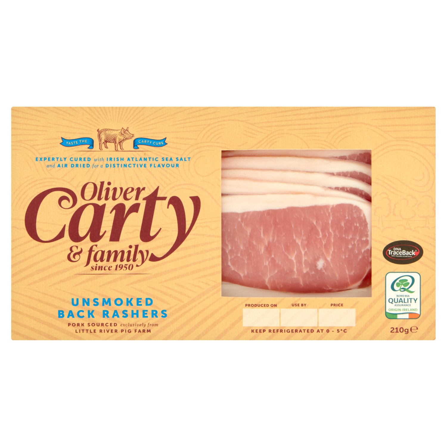 Oliver Carty and Family Unsmoked Air Dried Rasher with Atlantic Sea Salt (210 g)