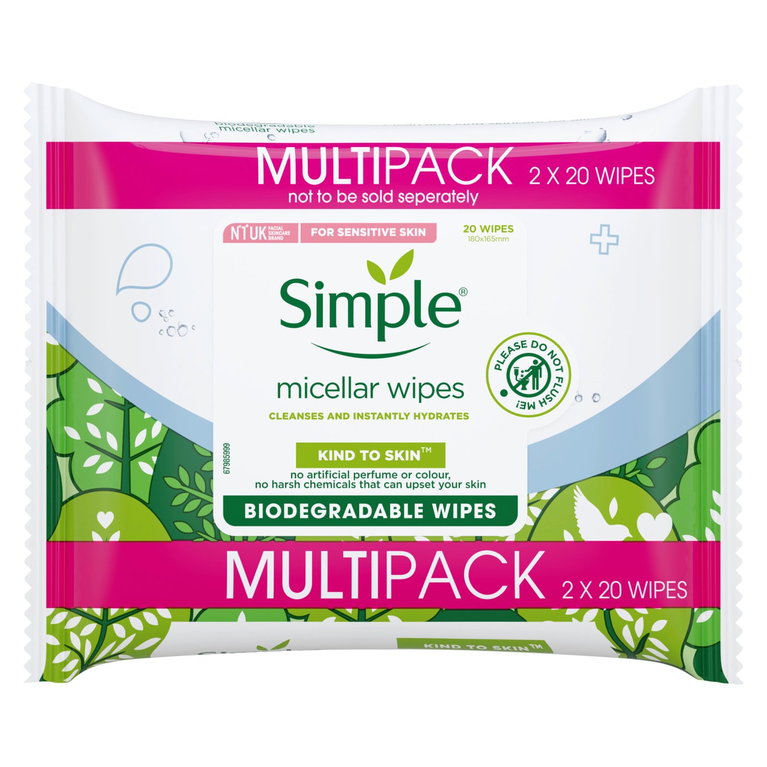 Simple Wipes Micellar Banded 2 Pack (40 Piece)