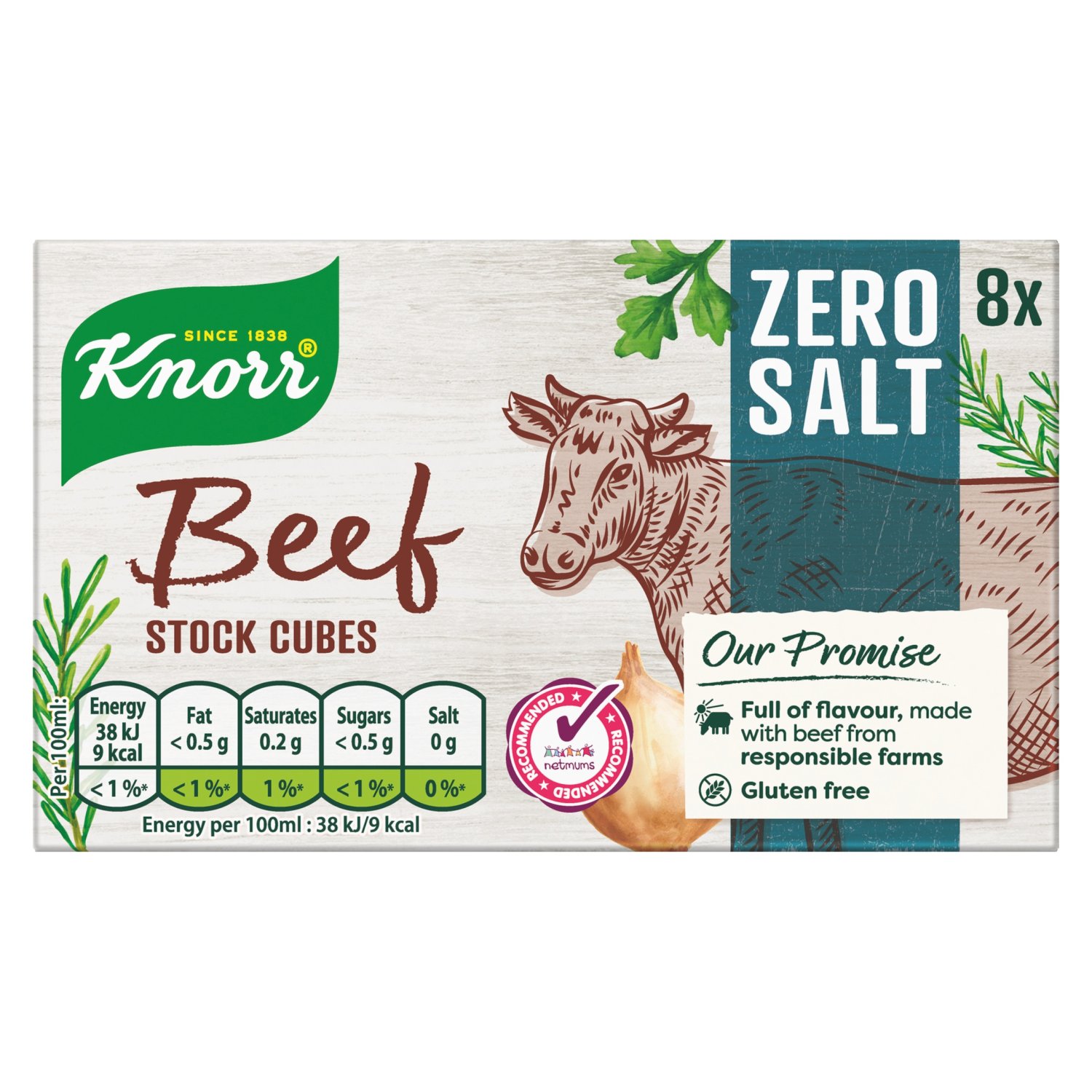 Knorr Beef Zero Salt Stock Cube 8 Pack (72 g)