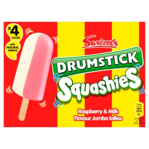 Swizzels Drumstick Squashies Raspberry & Milk Lollies 4 Pack (70 ml)