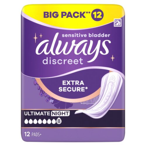 Always Discreet Incontinence Ultimate Night Pads 12 Pack - Tesco Groceries