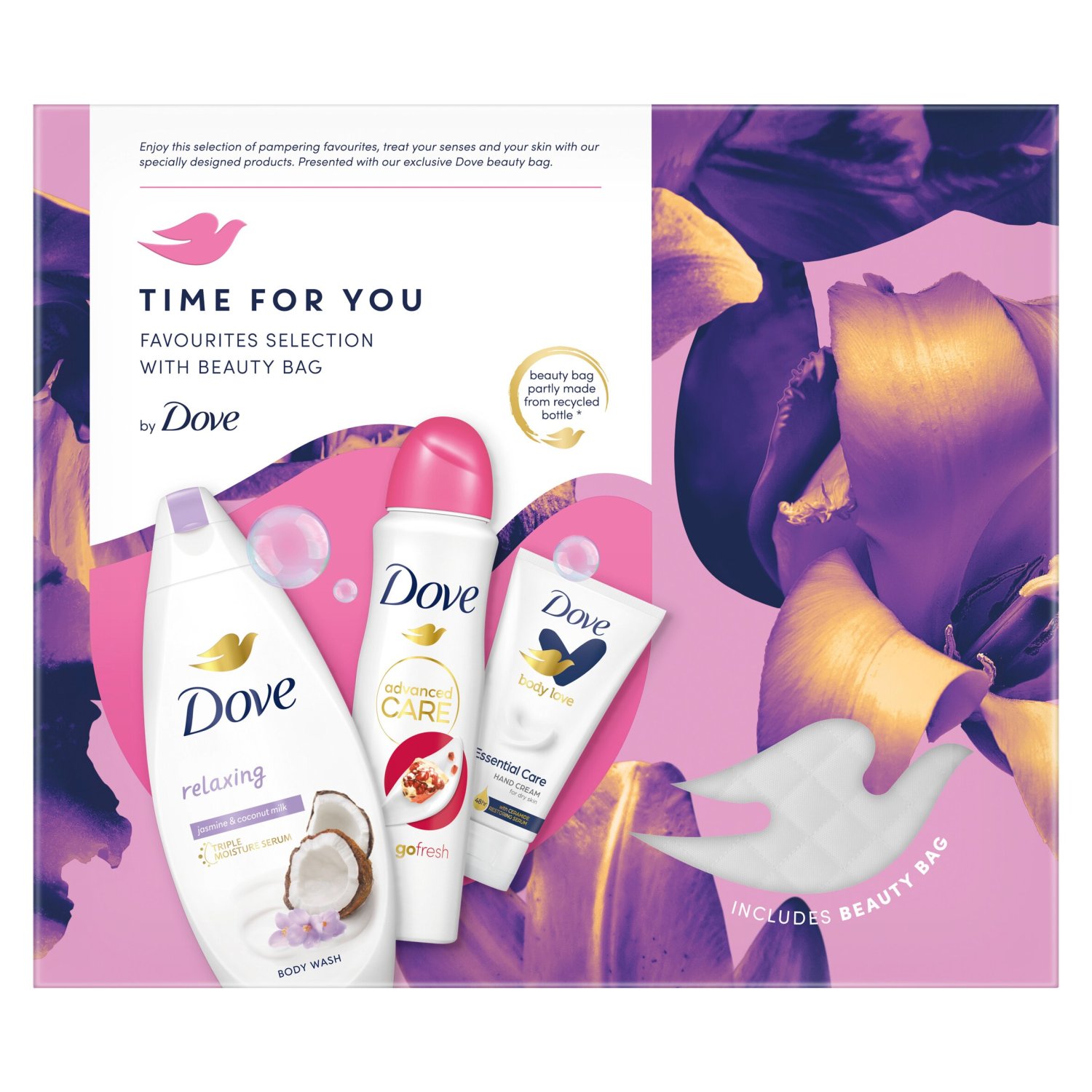 Dove Time For You Favourites Selection With Beauty Bag Gift Set (400 g)