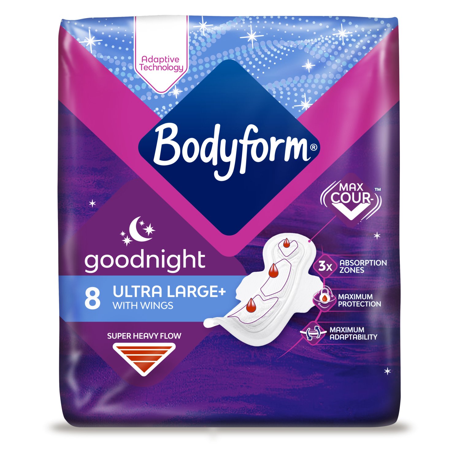 Bodyform Cour-v Ultra Night Sanitary Towels Wings 8 Pack (8 Piece)