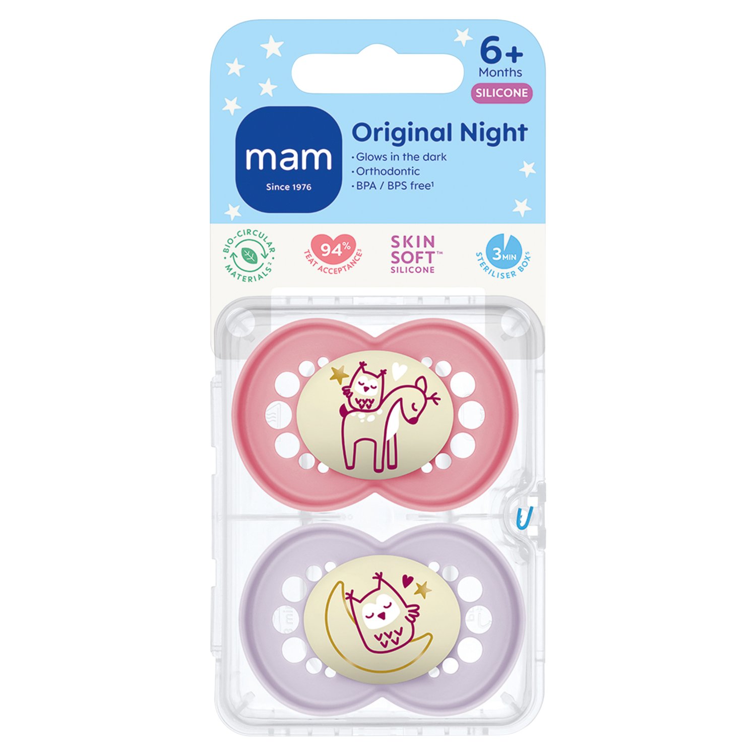 Mam Pure Night 16+ Months Soothers 2 Pack Mixed (2 Piece)