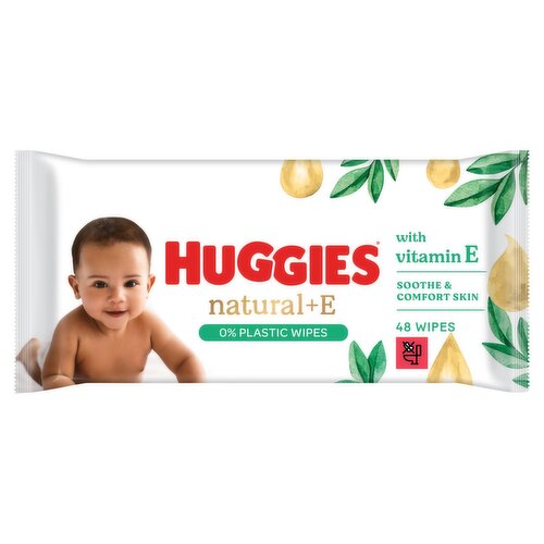 Huggies Baby Wipes Natural + E Plastic Free (48 Piece)