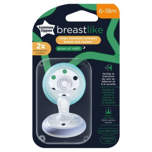 Tommee Tippee Breast Like Night Soothers 6-18 Months (2 Piece)