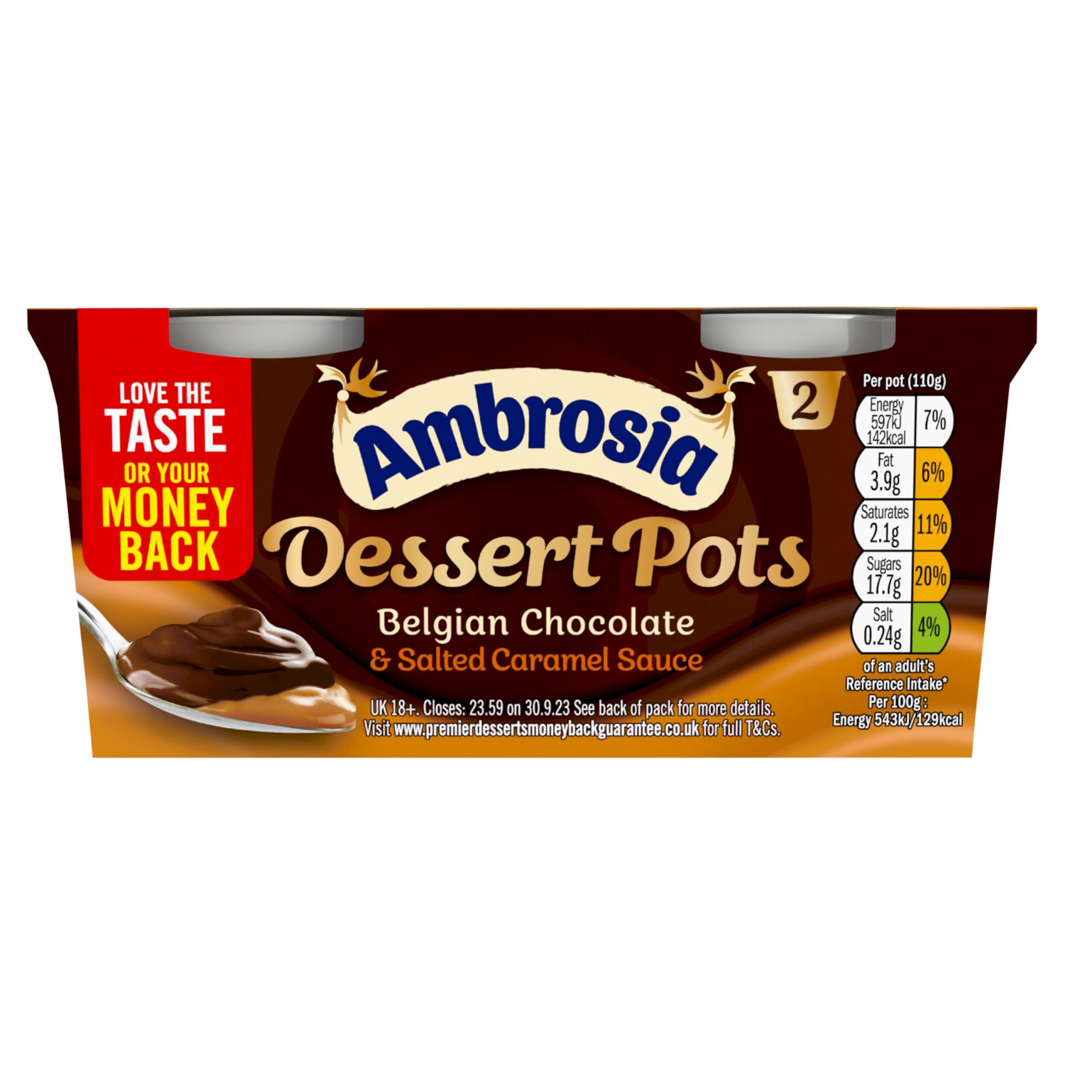 Ambrosia Dessert Pots Belgian Chocolate & Salted Caramel Sauce 2 Pack (220 g)