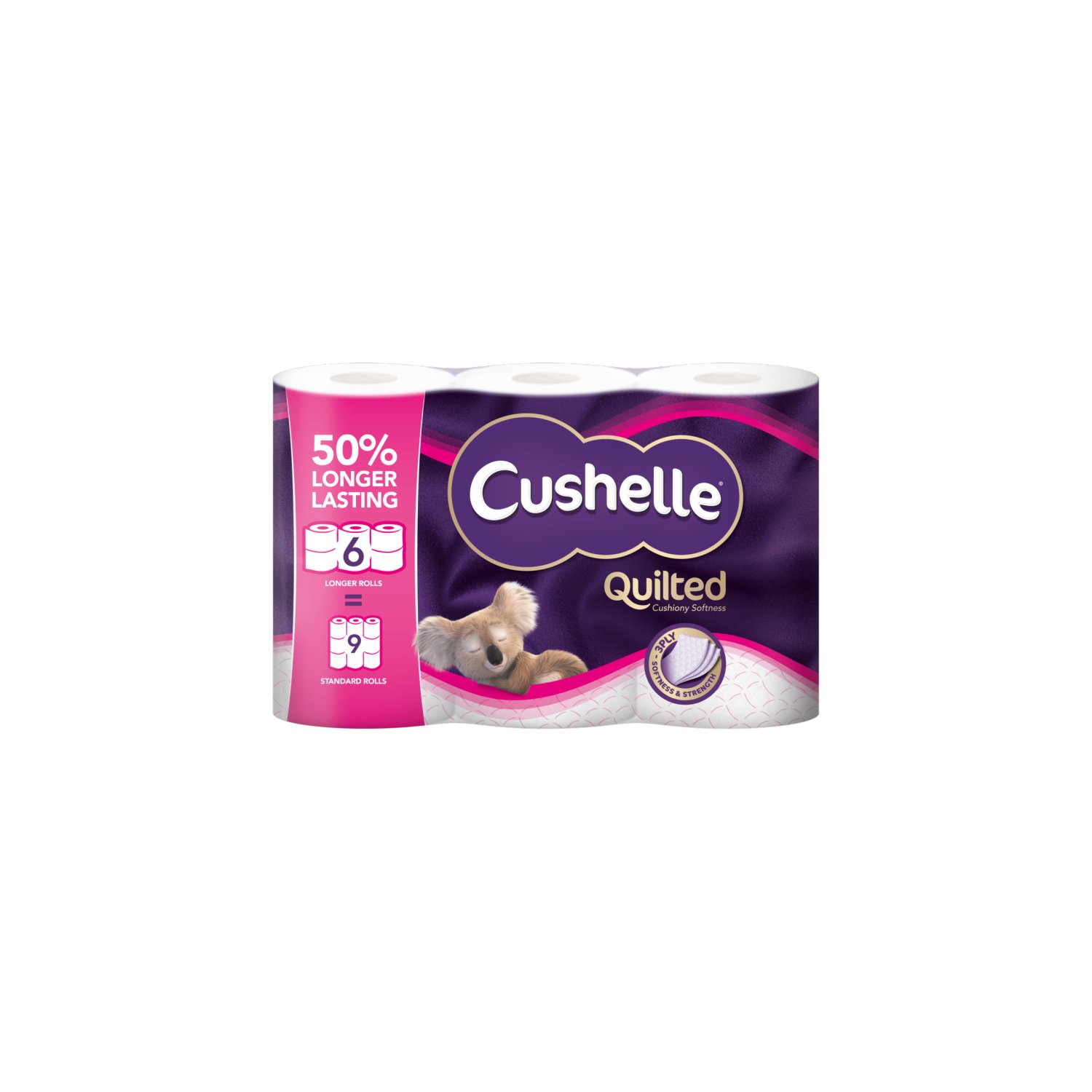 Cushelle Quilted 50% Longer Lasting Toilet Roll 6 Equals 9 Regular Rolls (6 Roll)