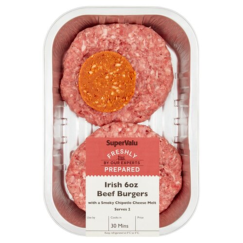 Freshly Prepared Irish 6oz Beef Burgers with Smokey Chipotle Cheese Melts (400 g)