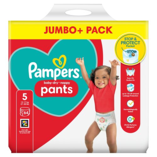 Pampers Baby-Dry Nappy Pants Size 5 Jumbo + Pack (64 Piece)