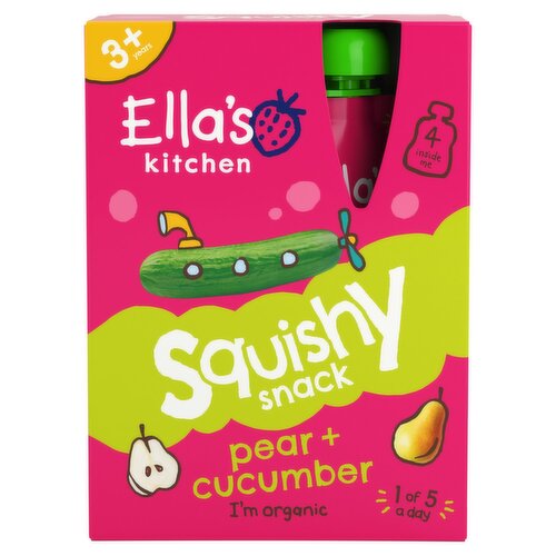 Ella's Pear and Cucumber Squishy Snack 3+ 4 Pack (100 g)