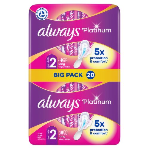 Always Platinum Long with Wings Big Pack Sanitary Towels (20 Piece)