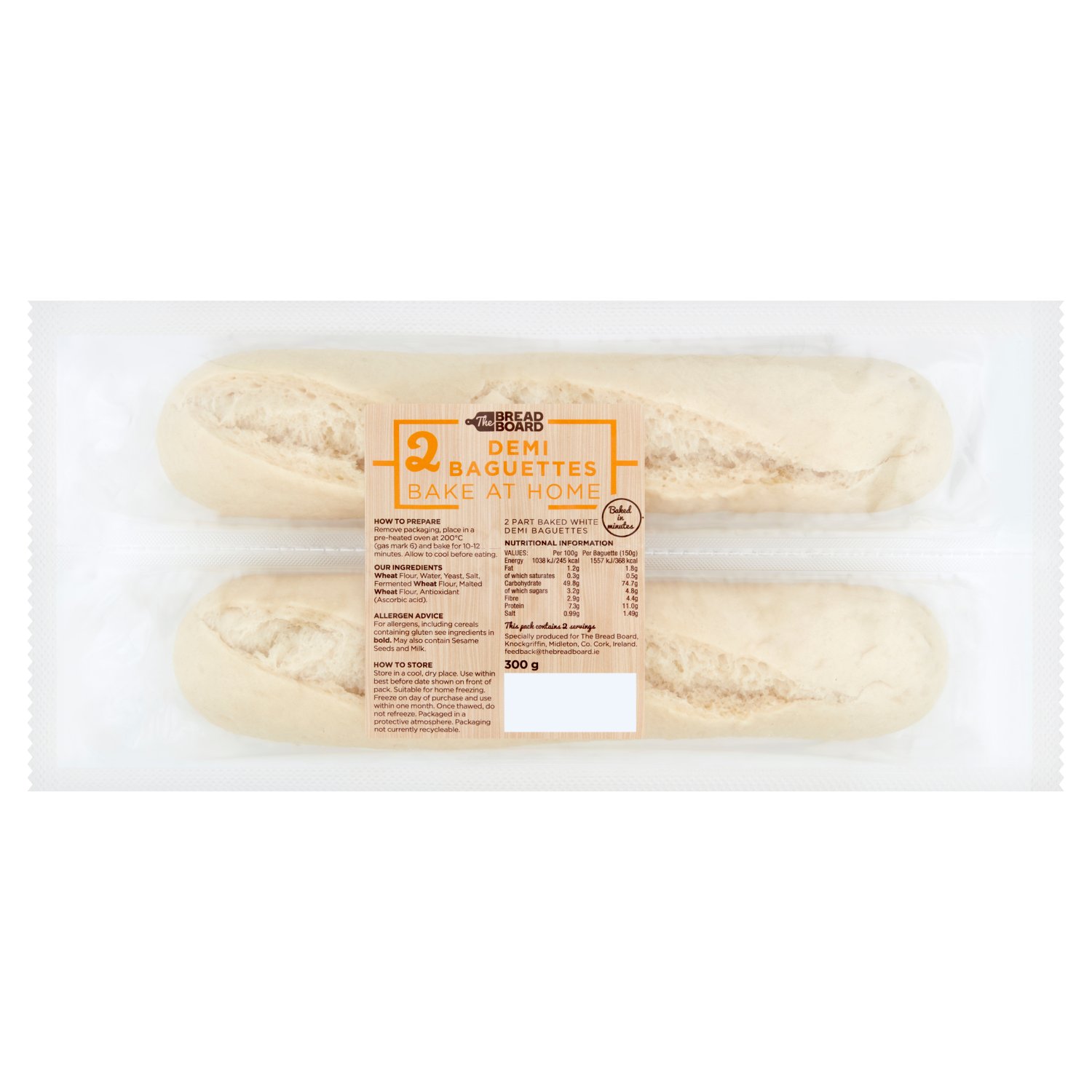 The Bread Board White Demi Baguettes 2 Pack (300 g)