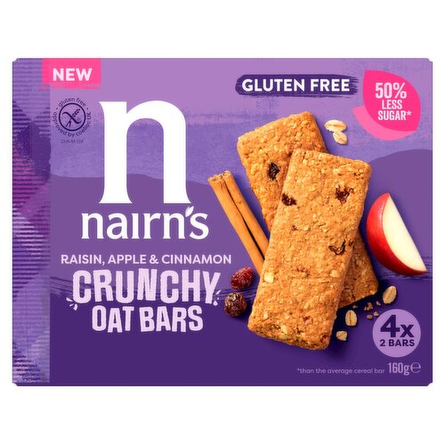Nairn's Gluten Free Raisin Apple & Cinnamon Crunchy Oat Bars 4 Pack (40 g)