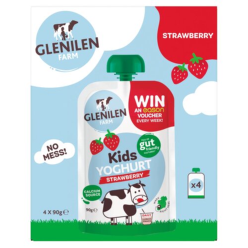 Glenilen Farm Strawberry Kids Yoghurt Pouch 4 Pack (90 g)